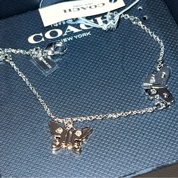 NIB Coach Butterfly Charm Bracelet Silver Rose Gold Crystal Two Tone F86795 Gift - Picture 4 of 5